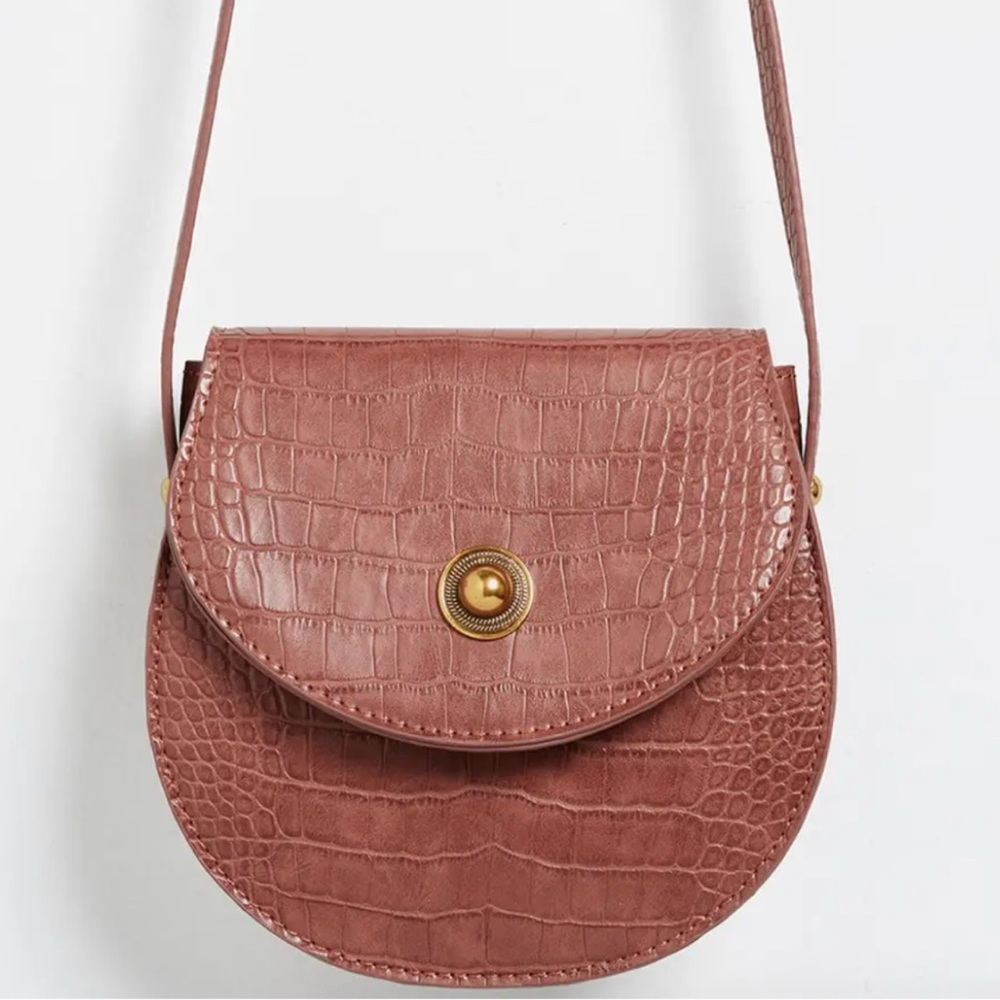 Anthropologie Brown Crossbody Bag with Croc Texture